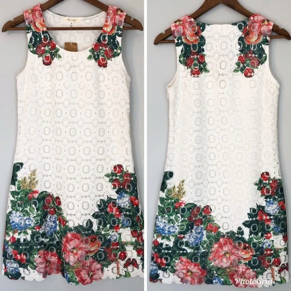 Miami White Lace Floral Detail Sheath Dress, size Medium - Picture 2 of 8